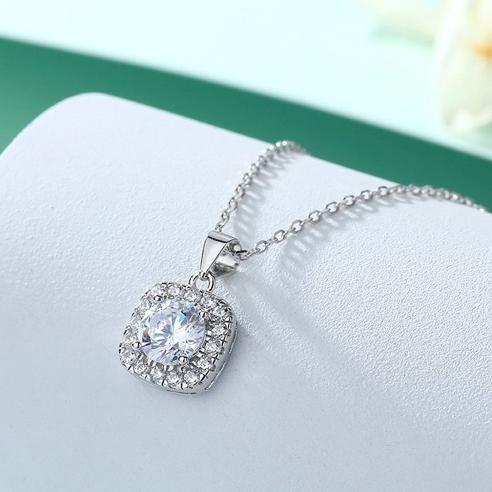 Certified 5ct. t.w. Moissanite Diamond Square Halo Necklace NEW - Picture 6 of 12
